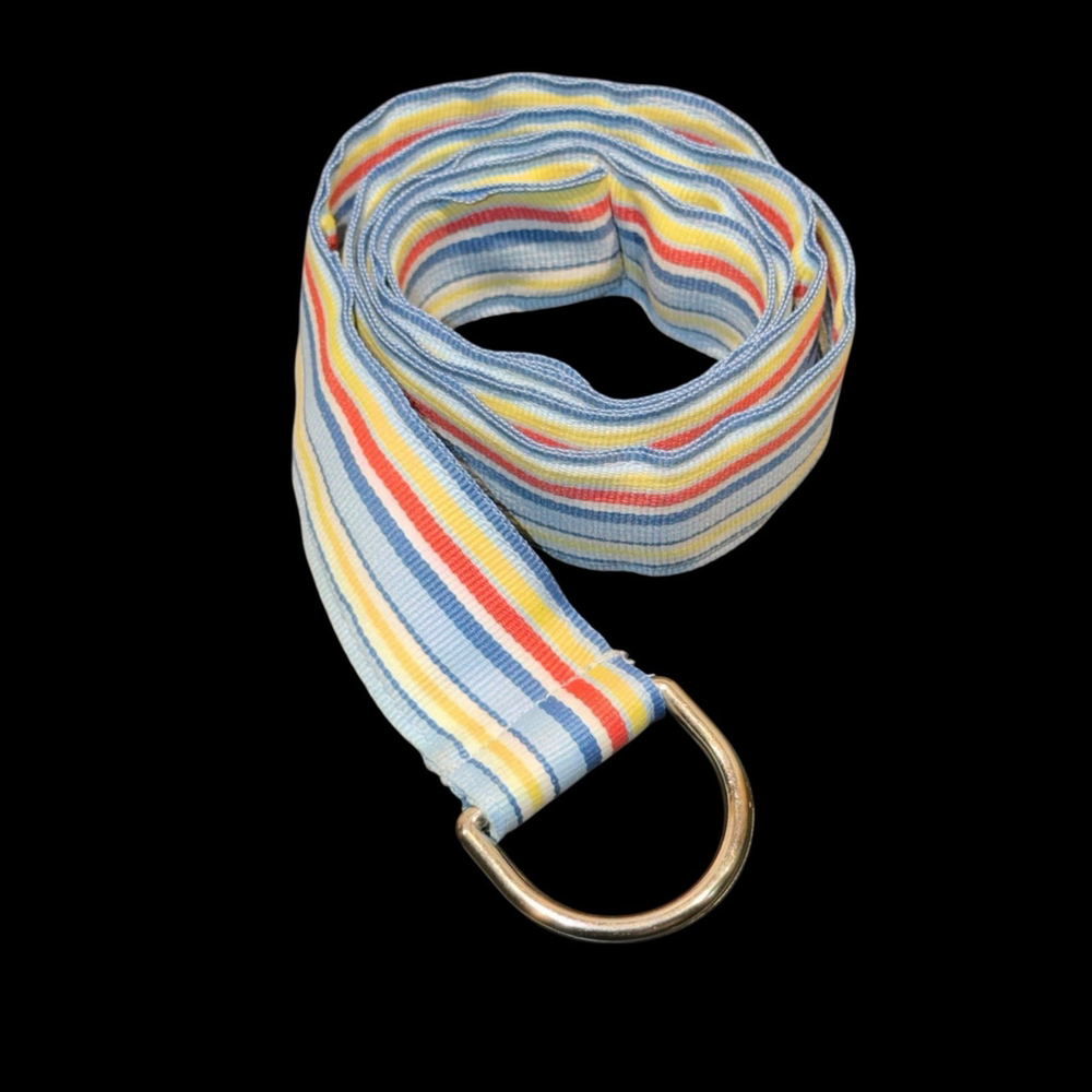 Y2K LL Bean Double D-Ring Belt Womens Striped Sz S/M OAST7 Adjustable Nautical